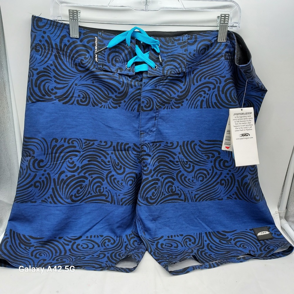 Pipeline Mens Blue Black Swirl Graphic Board Shorts Swim Trunks Size 34 NWT